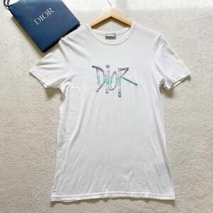 【極美品・名作コラボ】 DIOR HOMME ディオールオム × ショーンステューシー コラボ Tシャツ ロゴ刺繍 メンズ ホワイト 白