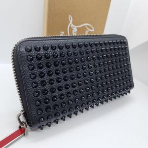 極美品 Christian Louboutin クリスチャンルブタン 長財布 パネトーネ ロックスタッズ ラウンドジップファスナー スパイク レザーブラック 