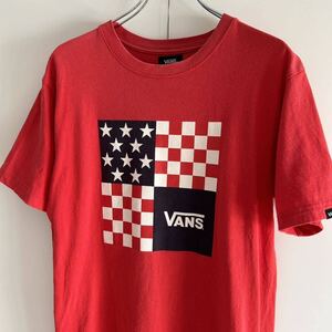 VANS ヴァンズ バンズ ロゴプリント Tシャツ L クルーネック レッド 古着