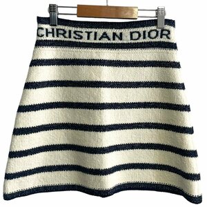 美品 23SS Christian Dior クリスチャンディオール ボーダー柄 ロゴ ストレッチ ひざ上丈 ミニスカート 314J03AM726 38 ホワイト×ネイビー