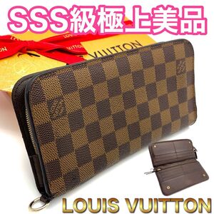 美品！　LOUIS VUITTON ルイヴィトン ダミエ アンソリット ブラウン ラウンドファスナー 長財布 H04