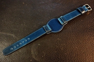 ◆台座付VINTAGE BELT◆高品質国産コードバン カスタムオーダー(台座SIZE/BUCKLE COLOR) 19mm INDIGO BLUE 受注生産 日本製 腕時計ベルト