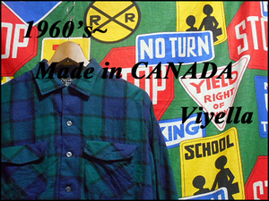 ★薄手な生地感が春におすすめ★Made in CANADA製カナダ製ビンテージブロックチェックコットンウールシャツ60s60年代Mブラックウォッチ