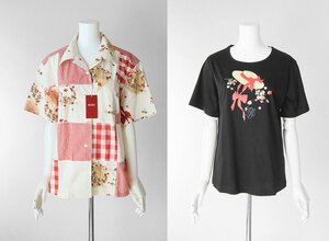 ● 未使用★ PINK HOUSE 2点セット ◆ 麦わら帽子 いちご柄 カットソー & シャツ 半袖 Tシャツ ブラウス ピンクハウス ◆G045