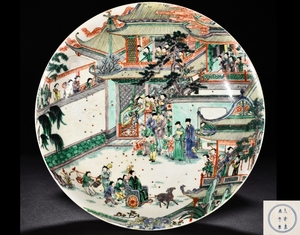 【多寶屋】BM115■古美術品！ 陶磁器 大清康熙年製在銘 五彩人物故事紋 大盤■高さ7.7ｃｍ直径42ｃｍ■