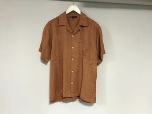 本物ミッシェルクランオムMICHELKLEIN hommeオープンカラーレーヨン半袖シャツメンズサーフアメカジビジネスモードスーツ茶ブラウン46M