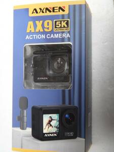 未使用品 AXNEN AX9 ワイヤレスマイク付き防水 5Kアクションカメラ、4K 60fps EISビデオスポーツカメラ、リモコン付き24MP WiFiカム 