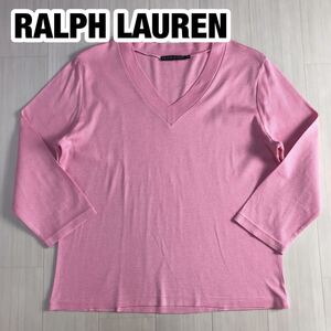 RALPH LAUREN ラルフローレン 七分袖Tシャツ レディース 5f ピンク ホワイト ボーダー