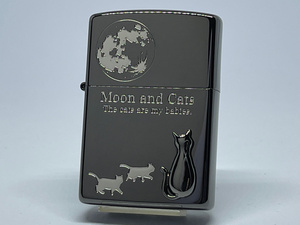 送料無料 ZIPPO[ジッポー]キャットデザイン Moon and Cats 黒ニッケルメッキ 2BKSM-MOONCAT