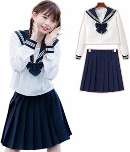 PikaBella セーラー服 長袖 コスプレ コスチューム スカート 制服 女子高生 JK 白 なんちゃって制服 なんちゃって学生服 学生 スクール