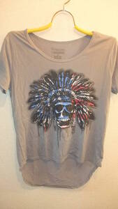 ★Freeze★Skull Indian USA ladies tops shirts size S ドクロインディアンアメリカレディースTシャツサイズS　USED IN JAPAN