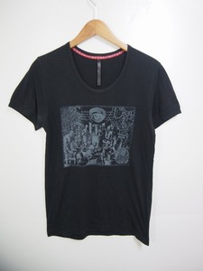 vincent vincent ヴィンセント ヴィンセント Uネック プリントTシャツ カットソー 黒 ブラック 820J