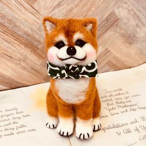 【定形外送料無料】柴犬 子犬ちゃん ハンドメイド 羊毛フェルト 置物 ぬいぐるみ ポリーチェ dog 黒柴 豆柴 ほっぺ赤