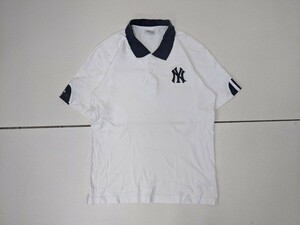 13．ニューヨークヤンキース アディダス ロゴ 半袖 鹿子 ポロシャツ 野球 MLB ベースボール メンズSM相当 白紺x109