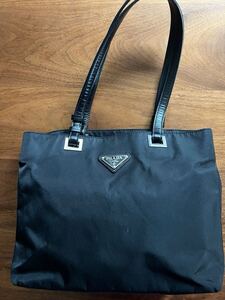 1円 ！美品■！PRADA プラダ テスートナイロン×レザー ハンドバッグ トートバッグ ショルダー 肩掛け ブラック系 