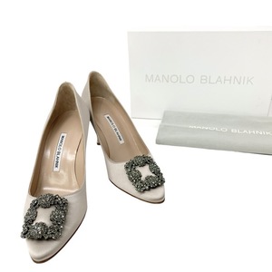 MANOLO BLAHNIK マノロブラニク ハンギシ90 サテンパンプス グレー 38