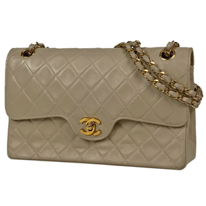 シャネル CHANEL マトラッセ Wフラップ チェーン ショルダーバッグ ココマーク ハンドバッグ レザー ベージュ レディース 【中古】