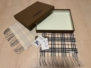 BURBERRY　バーバリー　マフラー　カシミア100％　リバーシブル　ストーン色　ホワイト系　新作　未使用品　送料無料!!!