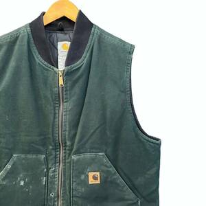 00s ビンテージ カーハート ダックキャンバス ワークベスト 裏地キルティング XL USA製 グリーン ヴィンテージ carhartt ダックベスト