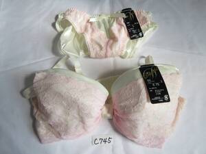 【C-745】オフ白×ピンク　ブラジャーE75　ショーツL　セット　未使用