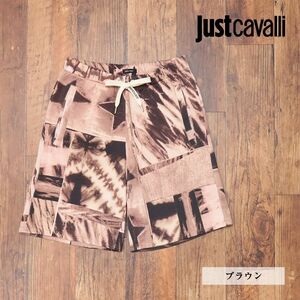 1円/春夏/Just cavalli/Sサイズ/イージー ハーフパンツ ムラ染めプリント 総柄 個性 遊び心 ショーツ 新品/茶色/ブラウン/id162/