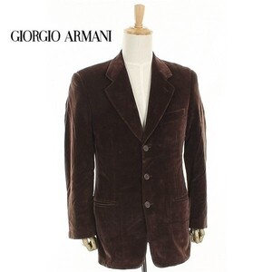 A4387/秋冬 総裏 BARNEYS NEWYORK GIORGIO ARMANI コットンウール ベロア ベルベット テーラード シングル3Bジャケット 44REG 茶/メンズ