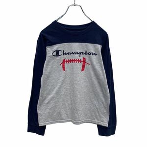 Champion 長袖 プリント Tシャツ ユースサイズ 14/16 140～150位 グレー ネイビー アメフト ロゴ ロンT 古着卸 アメリカ仕入 a505-6926