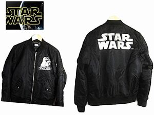 $ 美品 $ 激レア！■ STAR WARS ■ スターウォーズ ■ ダースベーダー 刺繍 MA-1・フライトジャケット・ブルゾン■ 黒 ブラック■ メンズ M