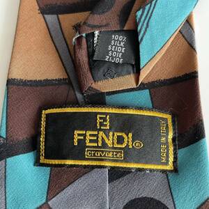 FENDI(フェンディ) ブラウン青グレーアートネクタイ