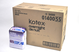 [新品未開封 箱売り] Kotex ナプキン overnight de nuit 14枚入り×12袋 生理用品 マキシパッド 夜用 多い日 羽なし