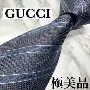 極美品 現行タグ 人気 GUCCI ネクタイ シルク100% ストライプ 蜂 ビー bee ソーホー レギュラータイ ブランドロゴ 刺繍 ネイビー 送料無料