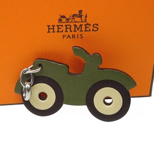 ★C2967 超美品 エルメス バイク モチーフ レザー キーホルダー チャーム カーキ HERMES レディース★