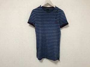 本物アルマーニジーンズARMANIJEANSコットンボーダー柄半袖Tシャツスーツグラデーション旅行トラベルビジネスメンズXS青ブルー