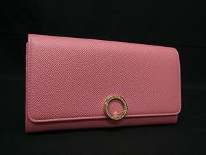 1円 ■新品同様■ BVLGARI ブルガリブルガリ レザー 二つ折り 長財布 ウォレット 札入れ 小銭入れ レディース ピンク系 FF1612