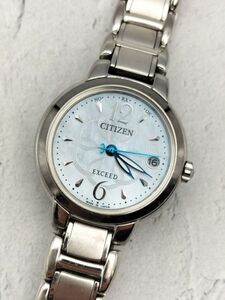 U407 1円～ 稼働品 シチズン CITIZEN エクシード EXCEED H058-T020551 電波ソーラー デイト 腕時計 チタン レディース