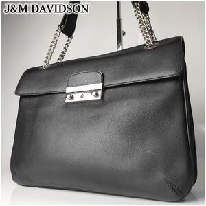 【極美品】J&M DAVIDSON ジェイアンドエム ダビットソン バッグ レザー チェーン 金具 トートバッグ ハンドバッグ ブラック レディース 黒