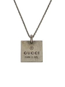 GUCCI◆スクエアプレートネックレス/ロゴ/シルバー