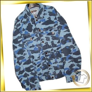 60■アベイシングエイプ A BATHING APE Color Camo Over Print Denim Jacket ブルー Mサイズ 未使用 SK3_240303_5