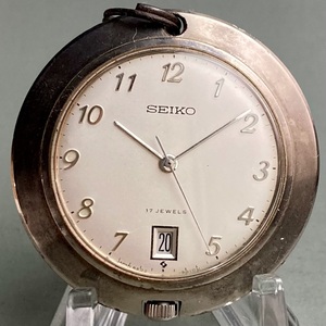 【動作品】セイコー SEIKO アンティーク 懐中時計 手巻き デイト ケース径41㎜ ビンテージ ポケットウォッチ cal.6602B シルバー