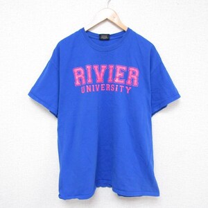 XL/古着 半袖 Tシャツ メンズ リヴァー大学 コットン クルーネック 青 ブルー 23jun23 中古