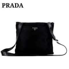 美品 プラダ PRADA 三角ロゴ レザー切替 ショルダー メッセンジャーバッグ