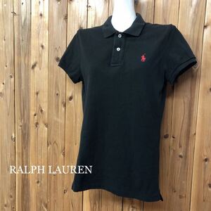 RALPH LAUREN＊ラルフローレン レディースL 半袖 ポロシャツ トップス 鹿の子 ポニー刺繍 黒 THE SKINNY POLO カジュアル 古着