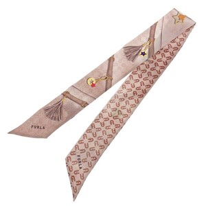 良好◆FURLA フルラ ツイリースカーフ◆ ピンク シルク100％ バッグチャーム柄 レディース イタリア製 服飾小物