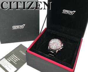 7705803-1【美品】CITIZEN/シチズン/STI/腕時計/時計/アナログ/ソーラー/クロノグラフ/限定300本/シチズン+スバル コラボ/ブラック/稼働