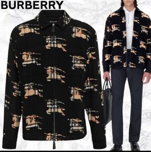 新品 超希少 Burberry バーバリー EKD ジャカードウールジャケット 長袖 総柄 23AW 総柄 ウールブレンド ジップフロントシャツ ジャケット