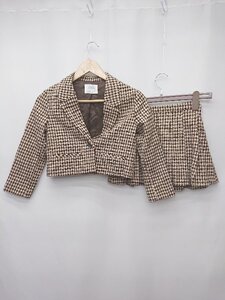 ◇ ⊇ ZARA ザラ チェック ミニ丈 ジャケット スカート セットアップ サイズ8 ベージュ ブラウン レディース P