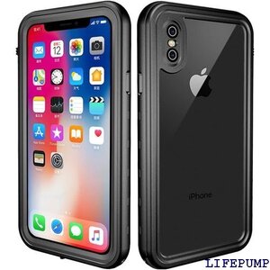 iPhone XS用 iPhone X用 防水ケース チ 対応 ストラップホール付き ワイヤレス充電対応 黒色 521