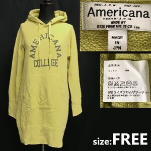 日本製★アメリカーナ/Americana★スウェット/プルパーカー/チュニック/ワンピース丈【レディースFREE/黄色系/yellow】tops/dress◆sBH897