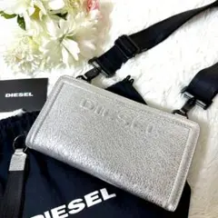 希少極美品✨DIESEL ショルダー ウォレット バッグ ビッグロゴ シルバー