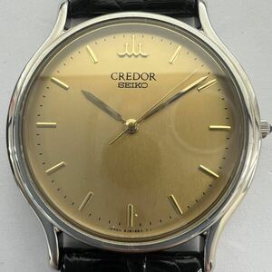 ★1円スタート★SEIKO セイコー CREDOR クレドール メンズ 腕時計 8J81-6A30 クォーツ 不動 ゴールド文字盤 ベルト純正 箱あり 中古品